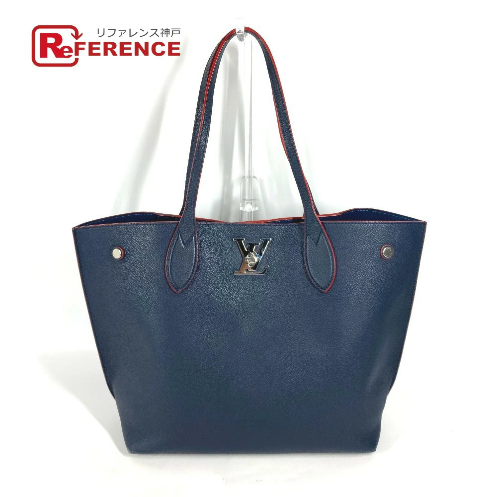 LOUIS VUITTON Lockme Go Bag Shoulder Tote Leather Marine Rouge Navy Blue